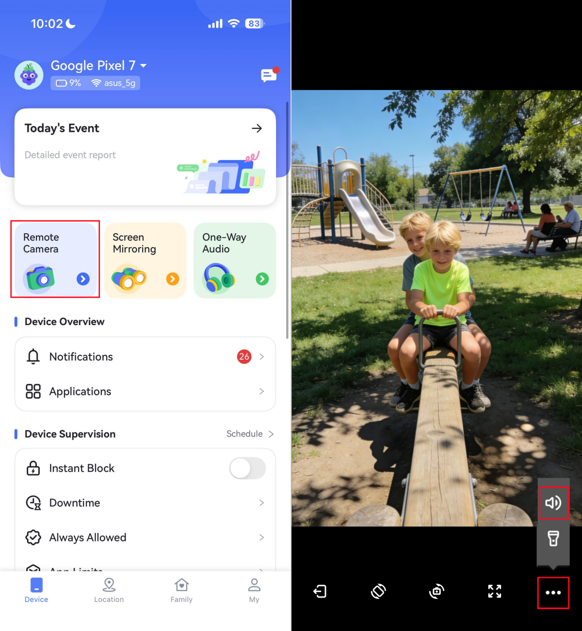 AirDroid remote camera and one way audio